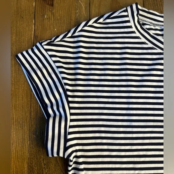 MEROKEETY Striped Navy Blue and White Dress Short sleeve with front tie Nautical - Picture 7 of 13